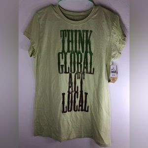 Light Green Think Global Act Local Graphic Tee Size XXL Junior New With Tags